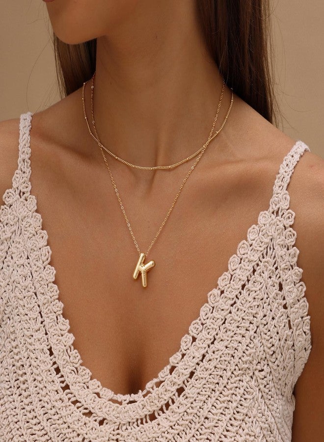 Lcherry Bubble Letter Necklace for Women Chunky Letter K Necklace Initial Alphabet Pendant Necklace for Women - Image 2